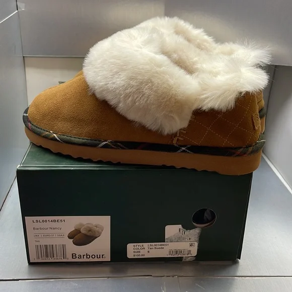 Brand new BARBOUR Suede House Slippers NWT Nancy Tan Suede 6 - Picture 6 of 8